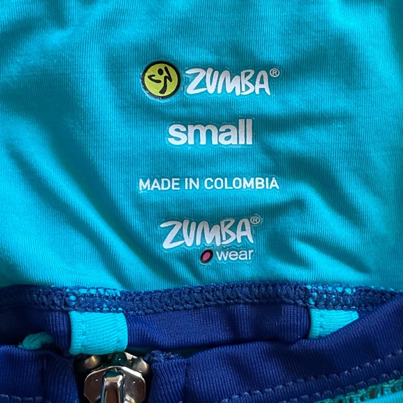 Zumba Fitness Blue Zip Front Sports Bra - Picture 2 of 3